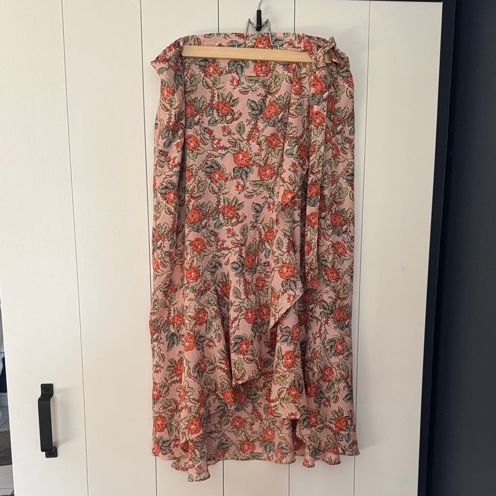 Max Studio Pink Floral High-Low Wrap Skirt